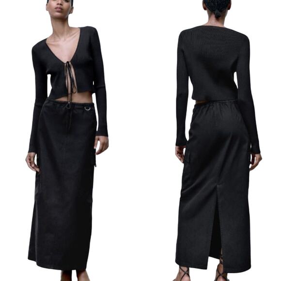 Zara Dresses & Skirts - Zara Women's Black Drawstring Waist Maxi Cargo Pocket‎ Skirt Size Small